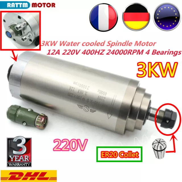 「FR」CNC Milling Machine 3KW Water Cooled Spindle Motor ER20 100mm 400hz 4bearing