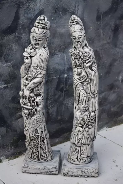 Stone Garden Pair Of An Oriental Japanese Chinese Large  Family Couple Ornament