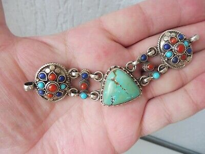 Beautiful, old, Large Pendant, 925 Silver With Turquoise, Lapis U. Coral