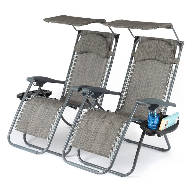 2X LIVIVO ZERO Gravity Chair Textoline Sun Lounger Canopy Holder