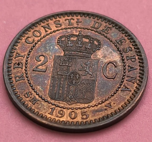 1 moneda @PRECIOSA@ ESPAÑA 2 CENTIMOS 1905 * 05 SM.V. ALFONSO XIII KM.722 BRONCE