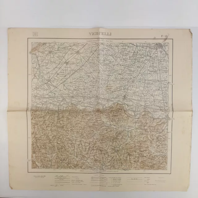 Carta geografica, cartina mappa militare  Vercelli - Piemonte - 1924