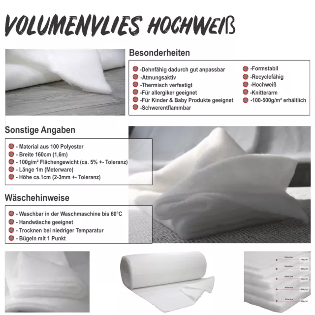 Volumenvlies 300g 160cm Vlieswatte 400g 500g m² Polsterwatte Diolen Polstervlies 2