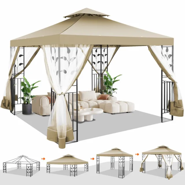 Doppeldach Pavillon 3x3m 3X4m Partyzelt Gartenzelt Wasserdicht mit 4 Moskitonetz