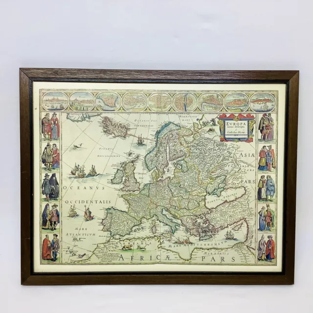 Europa Map Reproduction Colorful Hammond Vintage 1960's Framed Print 22x16