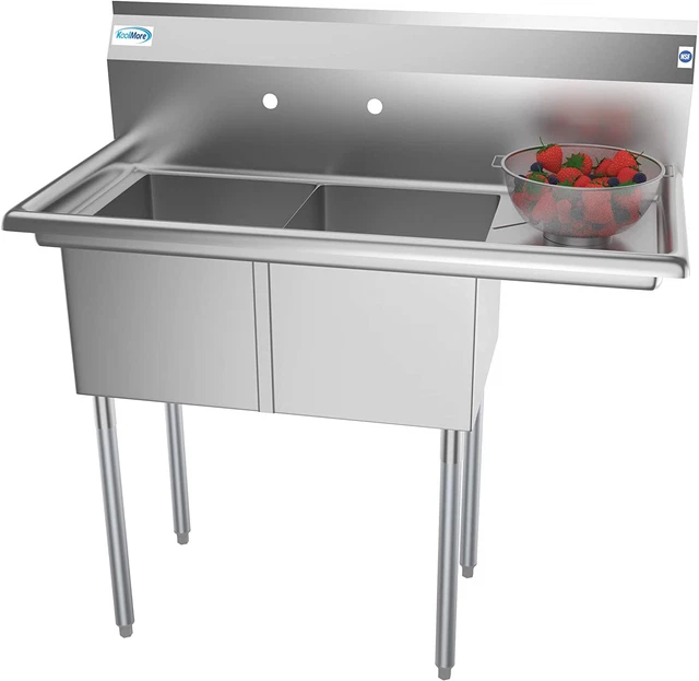 2 Compartment Stainless Steel Commercial Kitchen Prep & Utility Sink with Drainb