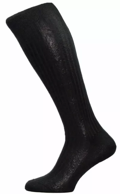 Pantherella Mens Baffin Rib Over the Calf Silk Socks - Black