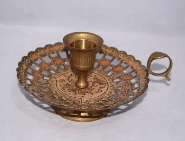 Vintage Solid Brass Chamber Stick Candle Holder Indian Candlestick Rare