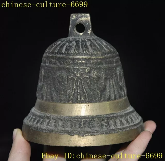 3.6" Ancient Tibetan temple bronze Bell Chung chimes clock statue