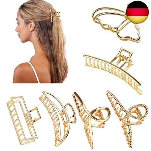 6 Stück Haarklammer Groß für Frauen MäDchen Haarspangen Metall Gold, Haarnadel R