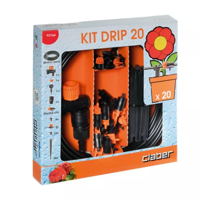 90764 Kit Drip Vasi Claber Set Irrigazione A Goccia 20 Vasi Con 20 Metri Di Tubo