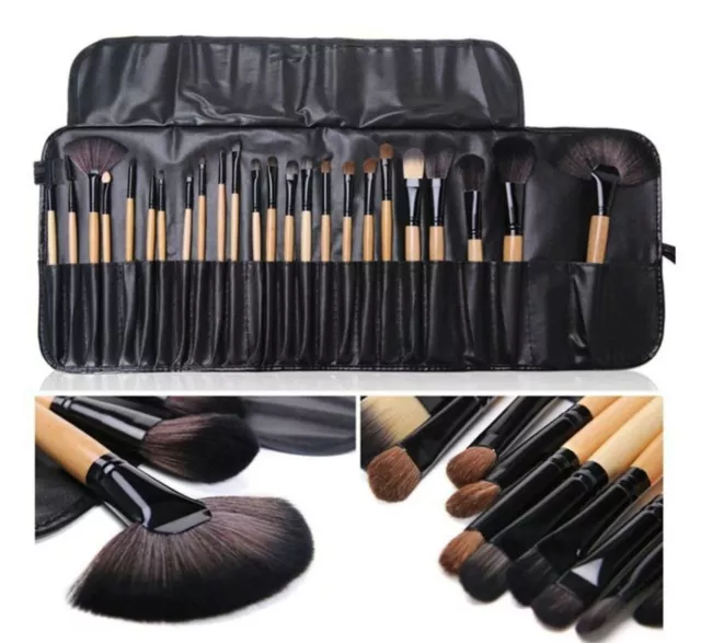 24PC Makeup Foundation Powder Blush Eye shadow brow Pro Brush pouch bag set tool