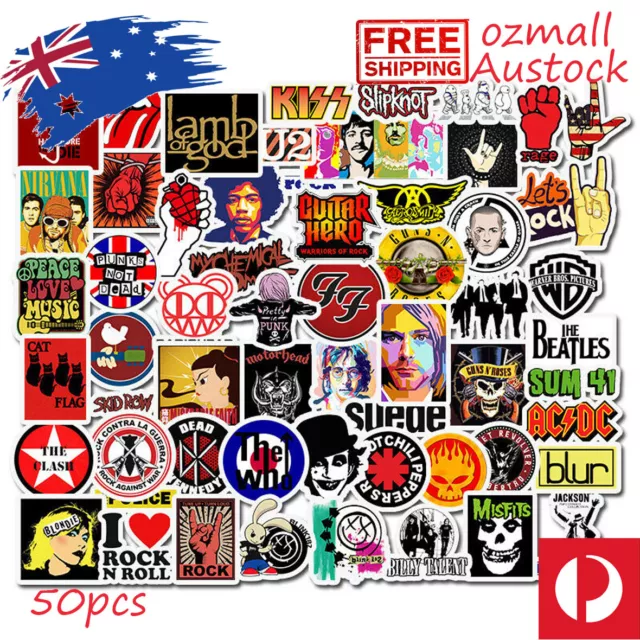 100 PCS Rock Band Logo Stickers Decal Lot Punk Vinyl Music Heavy Metal  Laptop