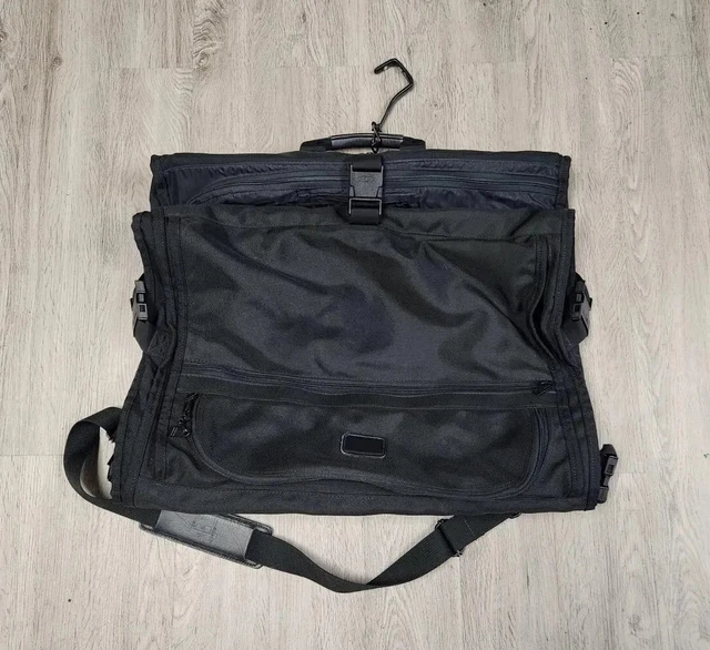 TUMI Black Ballistic Nylon Carry On Garment Bag with Leather Trim Made In USA