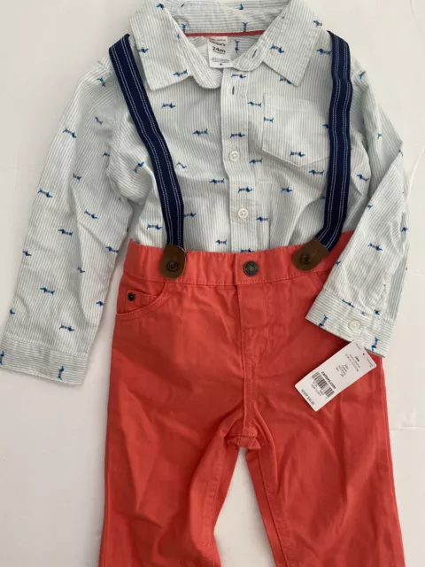 New Carters Size 24M Dachshund Outfit Baby Boy Suspenders Pants Bodysuit Dog