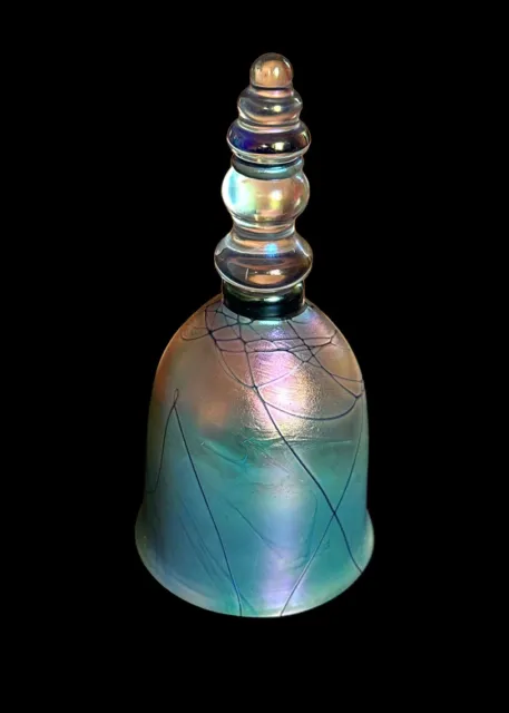 1979 Steven Maslach Signed Art Glass Bell Mid-Century Iridescent Aurene MCM