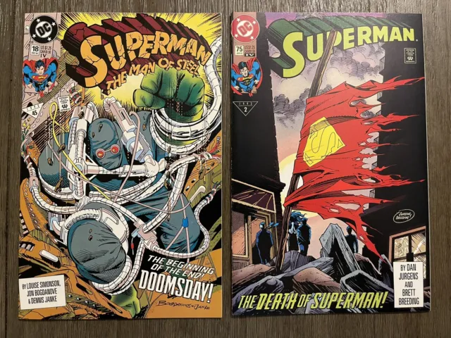 Superman 75 & Man of Steel 18 HTF 4th print set NM 1st Doomsday DC Comics 1992