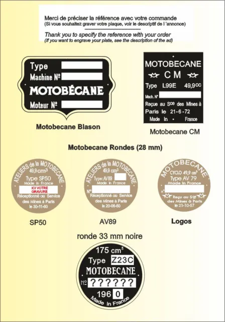 PLAQUES Constructeur Motos MOTOBECANE