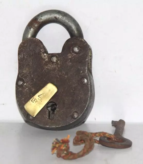 Old Vintage Rare Handmade Hind Azad Lock Pure Brass Padlock With Iron  Rustic Key