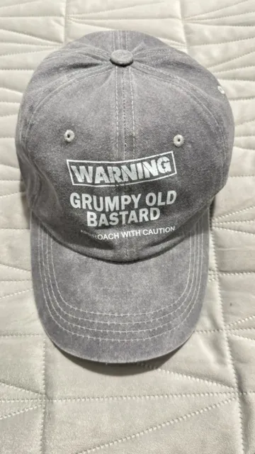 Washed Distressed Baseball Cap Warning Grumpy Old Bastard Approach With Caution.