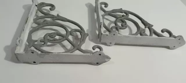 2 Shelf Brackets Scrolls Painted Iron Brace Vintage Style 8" X 6 3/4"
