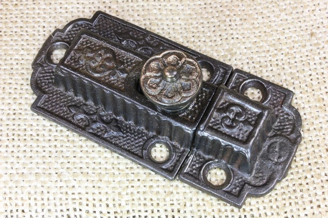 Old Cabinet Catch Cupboard Latch Solid Brass Flat Knob 1800s Vintage Cast Iron