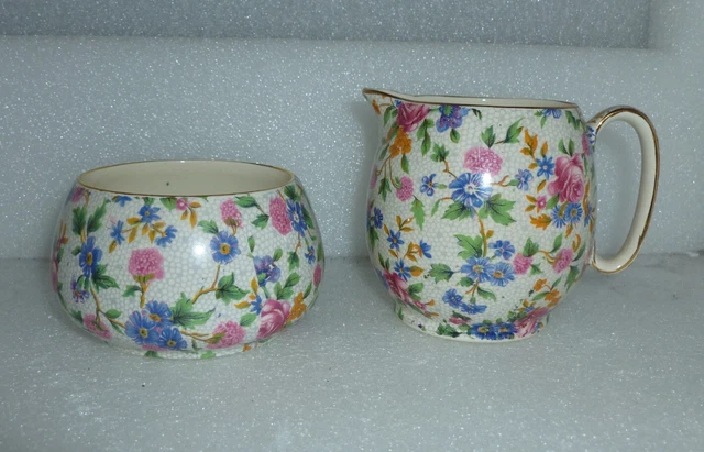 Royal Winton Grimwades Old Cottage Chintz Sugar Bowl & Creamer Vintage