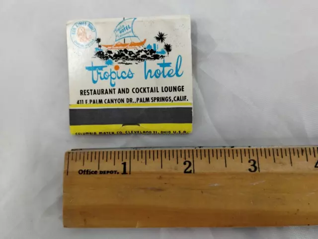 Vintage Matchbook: Tropics Hotel, Palm Springs : Front strike, unused, & full