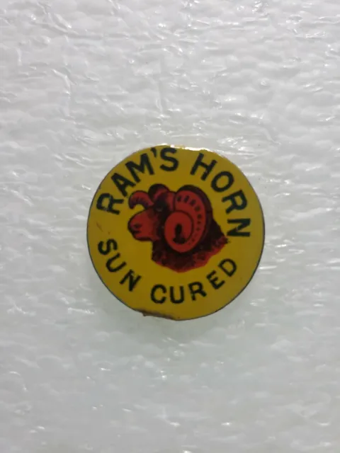 Vintage Ram's Horn Sun Cured Tin Tobacco Tag antique