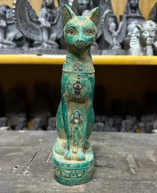 RARE ANCIENT EGYPTIAN ANTIQUITIES Statue Goddess Bastet Cat and Isis Egypt BC