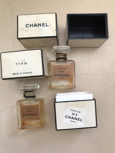 TWO VINTAGE EMPTY CHANEL No 5 MINIATURE PERFUME BOTTLES  WITH ORIGINAL BOXS