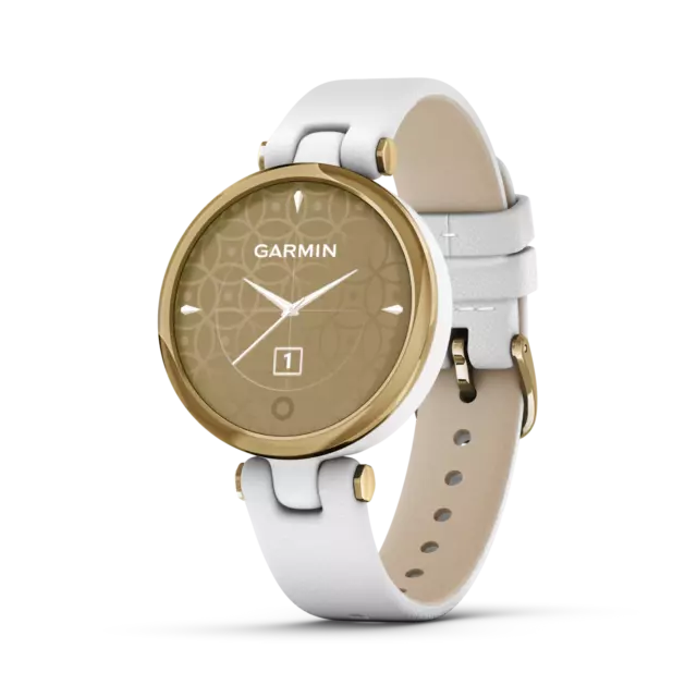 Garmin Lily Women’s Classic Fitness Smartwatch Light Gold w/ White Leather Band