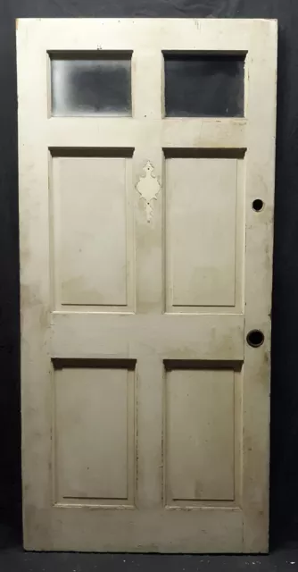 36"x79"x1.75" Vintage Antique SOLID Wood Wooden Entry Door 4 Window Glass Panels