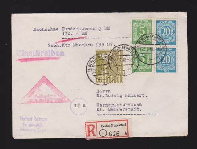 Brief alli. Besetzung Mi.2x 915, 2x 924, 937 per Einschreiben und Nachnahme 1948