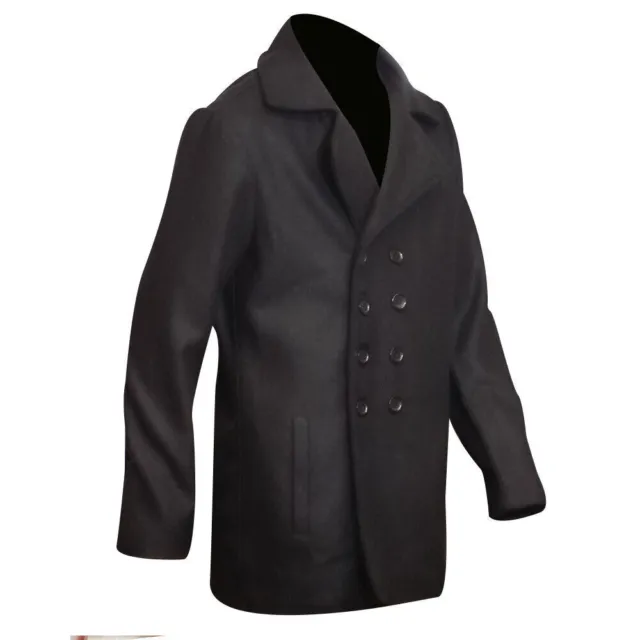 MENS BLACK US Navy Pea Jacket- 100% Woolen Double Breasted Overcoat AUS ...