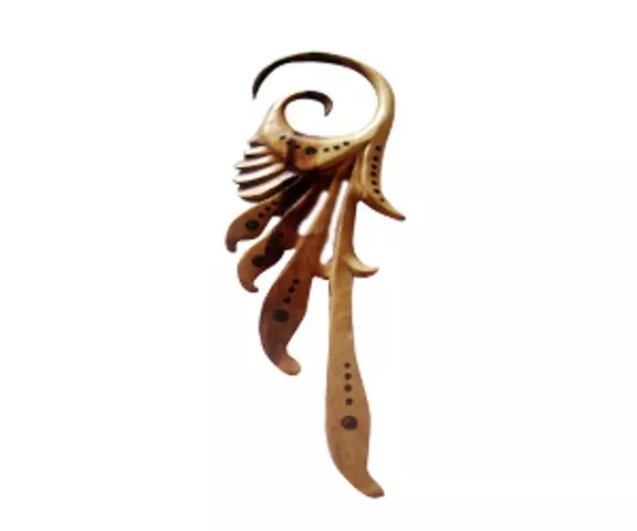 Tribal Carved Wood Ear Gauge Expander Body Piercing Organic Hook Stretcher Plug