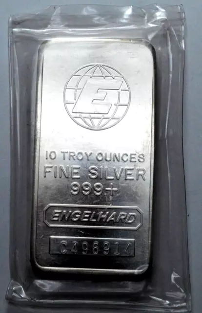 ENGELHARD 10 Ozt 999+ SILVER BAR ENGELHARD LARGE "E" HALLMARK VINTAGE RARE