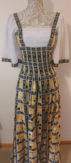 Vintage 1970s Black Yellow And White Floral Maxi DressPaula Renoir Of Mayfair XS