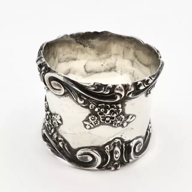Antique Simons Bros Sterling Silver Floral Napkin Ring Holder Ralph Ornate 2