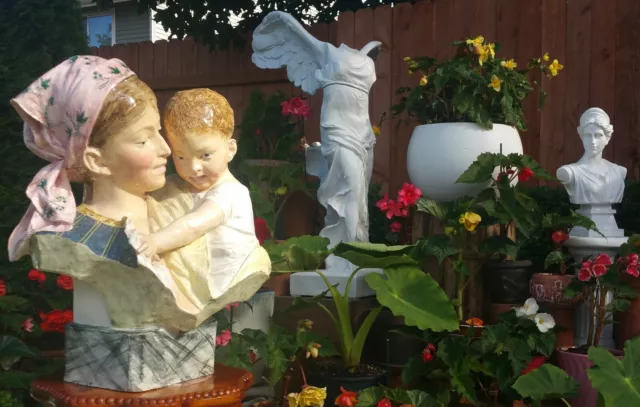 ANTIQUE italian sculpture art pottery statue vtg roman majolica madonna painting