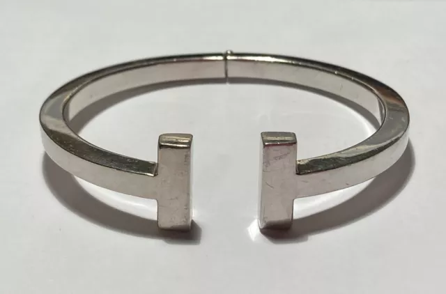 T Square Modernist Hinged Sterling Silver Bangle Bracelet