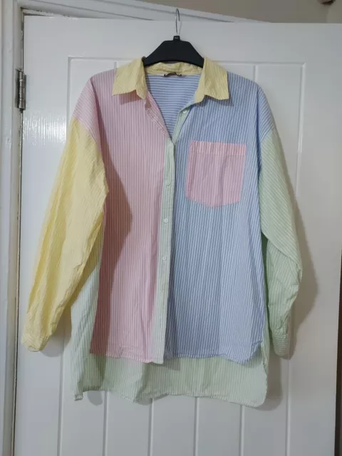 Ladies Mulit Colour Patchwork Striped Shirt/ Blouse Size M (12/14)