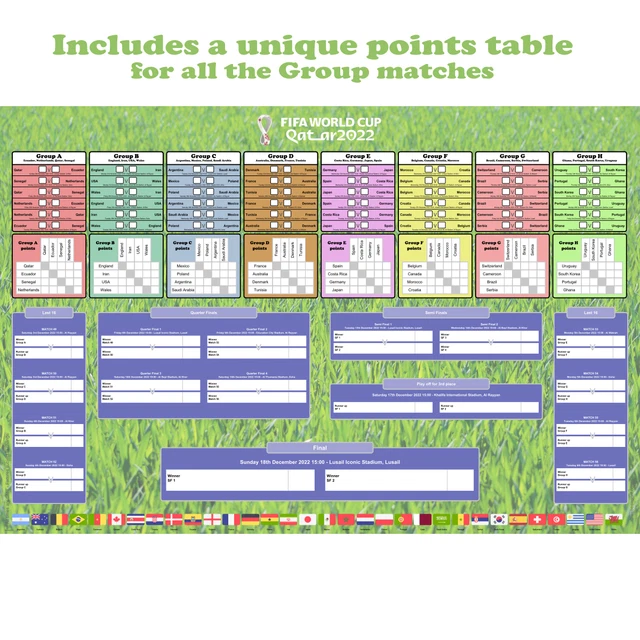 FIFA FOOTBALL WORLD Cup 2022 planner poster wall chart + points table