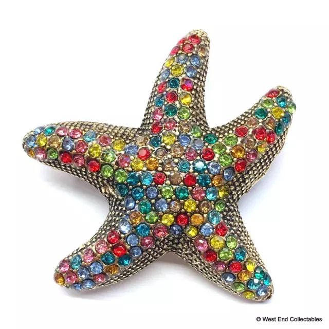 Rainbow Starfish Crystal Enamel Brooch Vintage Art Deco Style Pin Badge Gift