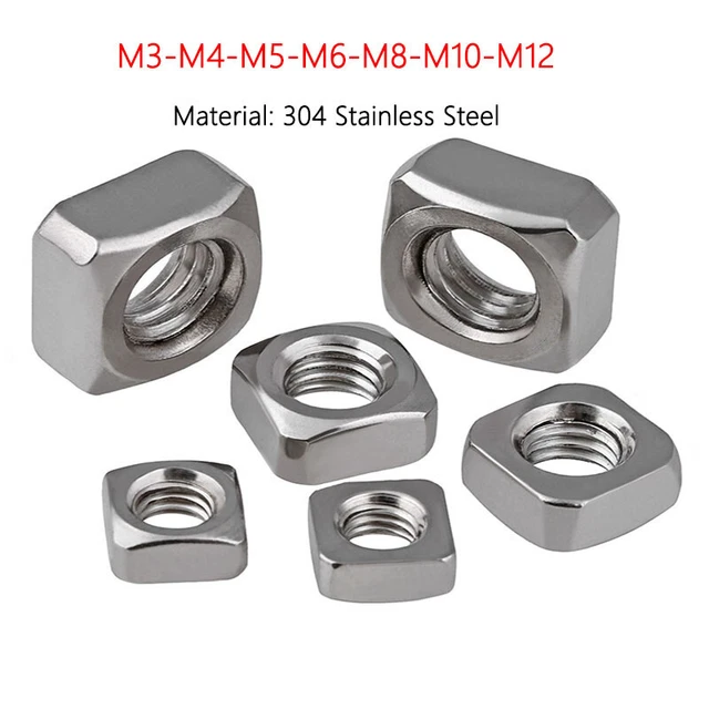M3 M4 M5 M6 M8 M10 M12 Chamfered Square Nuts A2 304 Stainless Steel 3mm 4mm-12mm