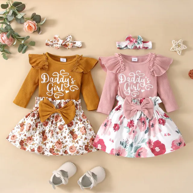 Kids Toddler Baby Girls Ruffle Tops+Skirts Outfits Party Dress Clothes Set