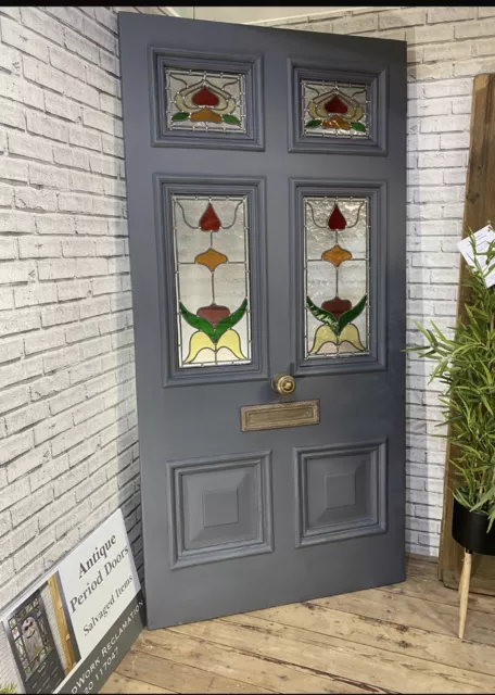 Massive - 6 Panel Period Victorian Front Door - Antique Reclaimed & Leaded Glass