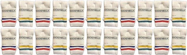 24 Units of Kids Cotton Tube Socks Size 6-8 White With Stripes - Boys Crew Sock