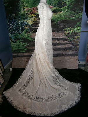 Vtg Bridal Formal Wedding Gown 4 - 6 Dress Ivory Column Sheath Detach Train Usa