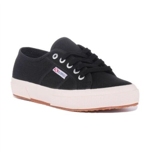 SUPERGA 2750 Cotu Unisexe à Lacets Toile Baskets En Noir Blanc Taille UK 3 - 12